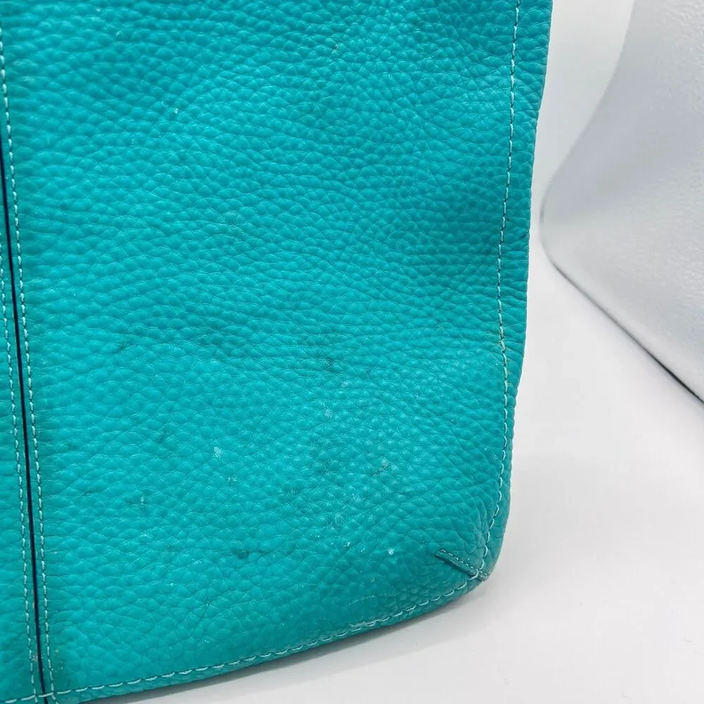 Cole Haan Pebbled Leather North South Large Tote Shoulder Bag Turquoise
